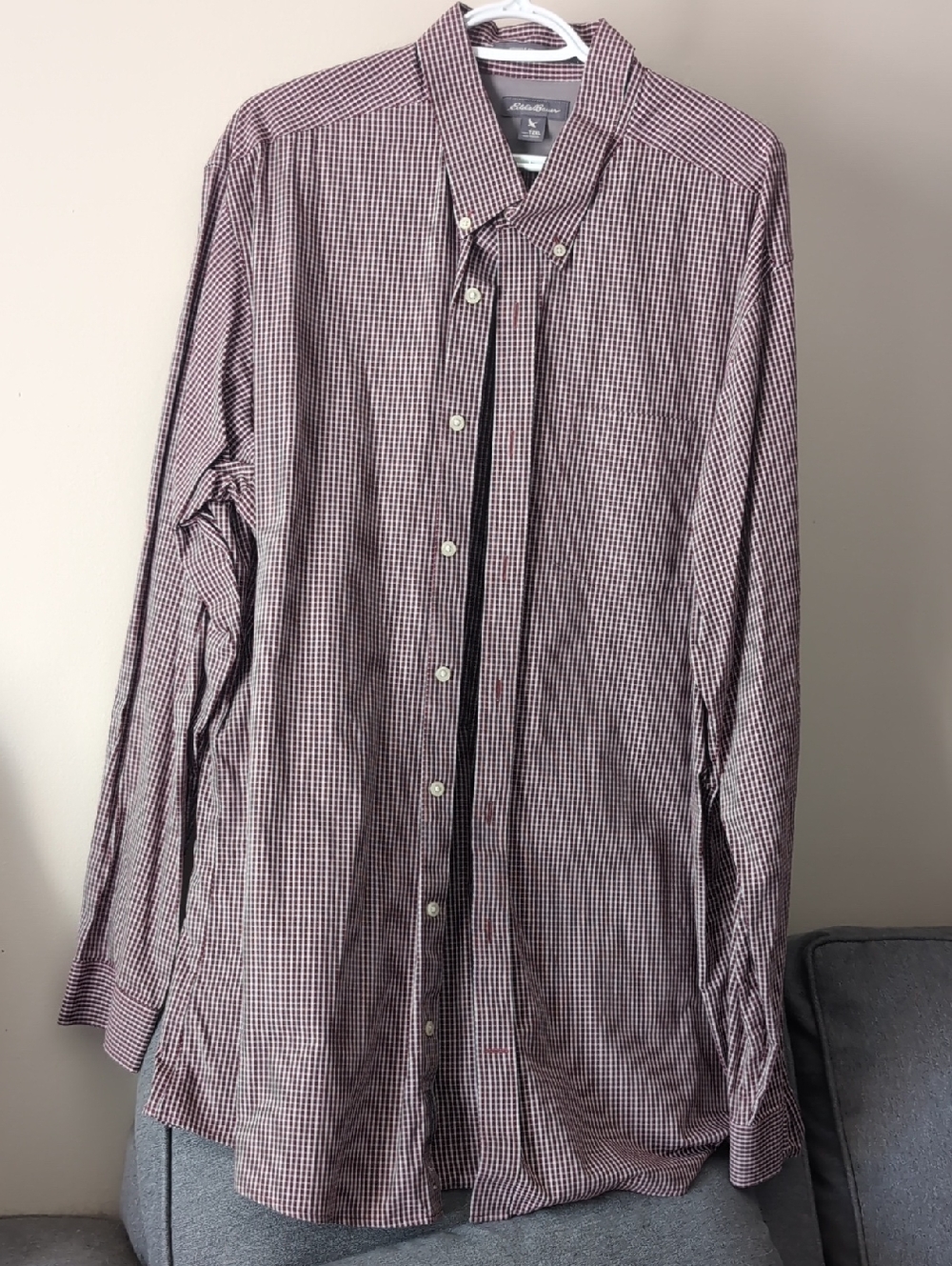 Eddie Bauer 2XL Tall Men's Button-Down Check Shirt - Burgundy/White